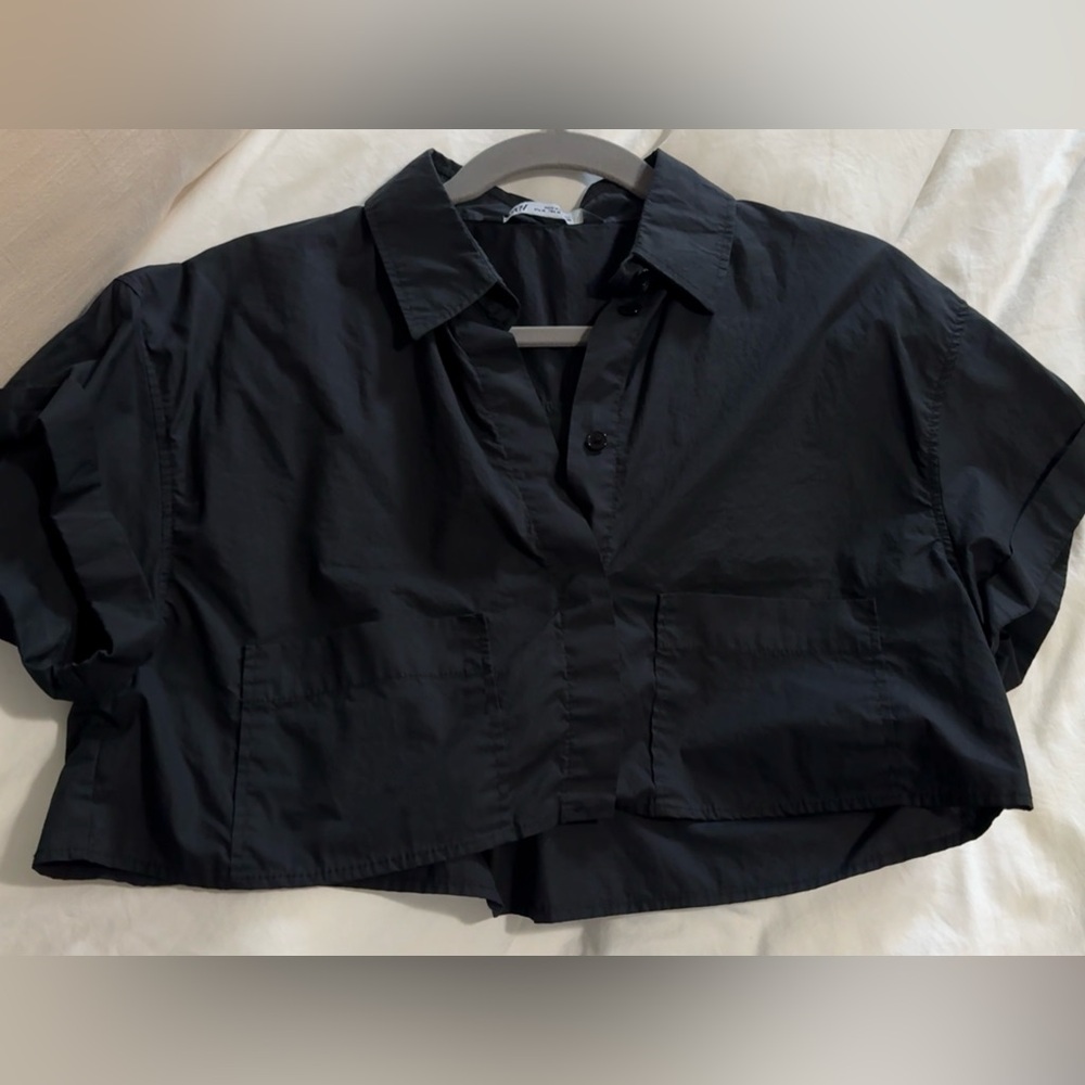 Zara Black Collared Crop Top